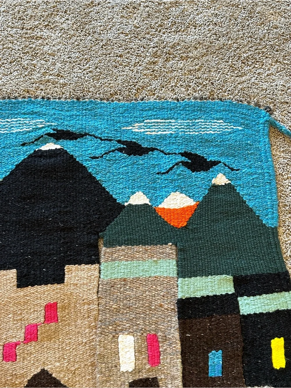 Vintage Handwoven Wool Southwestern Wall Hanging Tapestry Pueblo Desert Boho